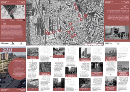 <a class="fancybox" rel="gallery-images" href="https://www.passageways.clustermappinginitiative.org/sites/default/files/styles/largest/public/cutfrontback3.jpg?itok=_A9E59oc" title="Ard al-Liwa tour">Enlarge</a><br >Ard al-Liwa tour<br />Ard al-Liwa is one of the informal areas located in the Giza Governorate which has been developed on agricultural land since the early 1970s.  It is located between Bulaq al-Dakrur to its south and Imbaba to the north. Ard al-Liwa demonstrates a strong relationship between informal areas and the planned city, as it is bordered by two traffic arteries and regional roads: the railway and al-Zumur Canal that separate it from al-Muhandisin to the east, and the Ring Road separating it from al-Mu‘tamidiya village on its western edge. The area covers around 470 acres, and its population has reached approximately 300,000 people. The area contains numerous services and small industries, including print shops, woodwork and metal shops.  The interface between Ard al-Liwa and al-Muhandisin presents an example of the juxtaposition and interdependence between informal and formal areas, despite the often distressed relationship at their interface, as exemplified by the railway crossing.